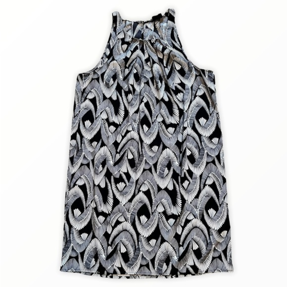 Castro Black abstract print black and white sleeveless shift dress size 8